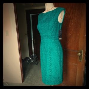 Midi length Adrianna Papell teal lace dress sz6